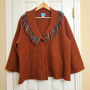 Rust Orange Women's Cardigan with Fringe